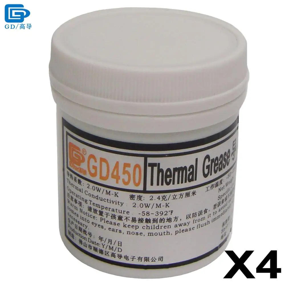 

GD450 Thermal Conductive Grease Paste Silicone Plaster Heat Sink Compound 4 Pieces Net Weight 100 Grams Golden For LED CPU CN100