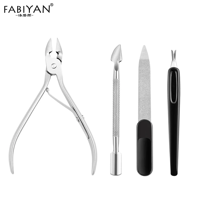 4Pcs/set Nail Art Nippers Clipper Cuticle Spoon Pusher Dead Skin Remover Fork Nail Files Trimmer Scissors Manicure Care Tools