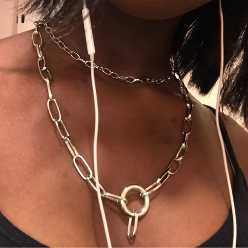 

2018 New Fashion Style Simple Punk Rock Metal Chain Necklace TWO Chain Necklace for Men Women Unisex Chain Necklace Dold/ Silver