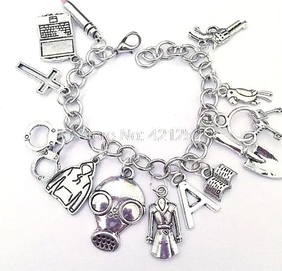 

6pcs Pretty Little Liars Ultimate Charm Bracelet Pretty Little Liars Jewelry PLL Inspired Jewelry in silver adjustable