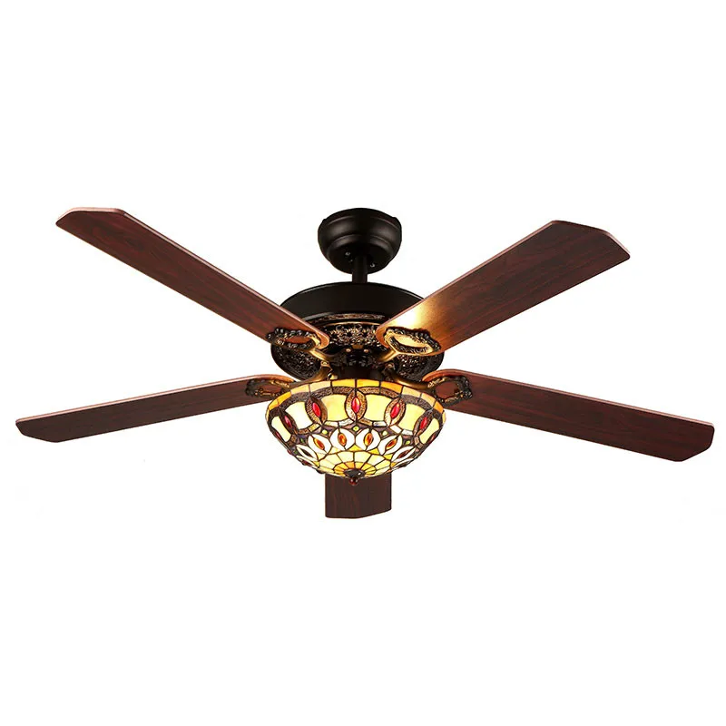 Us 432 29 22 Off Eusolis Stained Glass Schaduw Ceiling Fans With Lights Ventilador De Techo Con Luz Y Mando A Distancia Retro Fan Tavan Pervanesi In