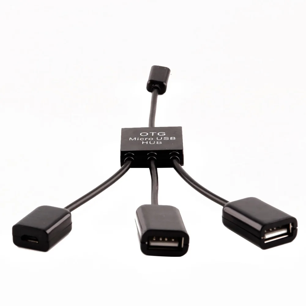 

3 in 1 Micro USB HUB Male to Female Double USB 2.0 Host OTG Adapter Cable Converter Extender Universal For Mobile Phones