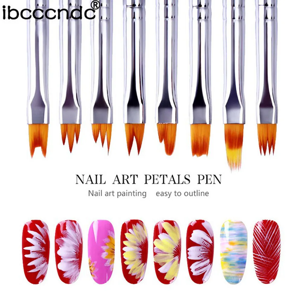 

8Pcs 3D DIY Tips Manicure Tools Gradient Drawing Pen UV Gel Nail Brush Silver Handle Nail Art Tools Manicure Tool Set