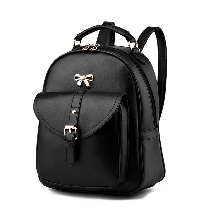 Elegant Black PU Women Backpacks Traveling Bag Adjustable Straps Casual