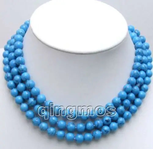 

*******SALE Long 48 inch Round 8mm Blue Grain stone Necklace