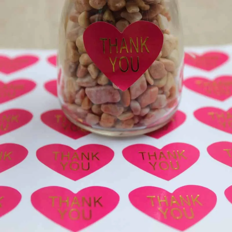 100pcs mulit paper gold/silver foil labels DIY handmade with love self adhesive labels heart shape thanks you gift labels 33*29m