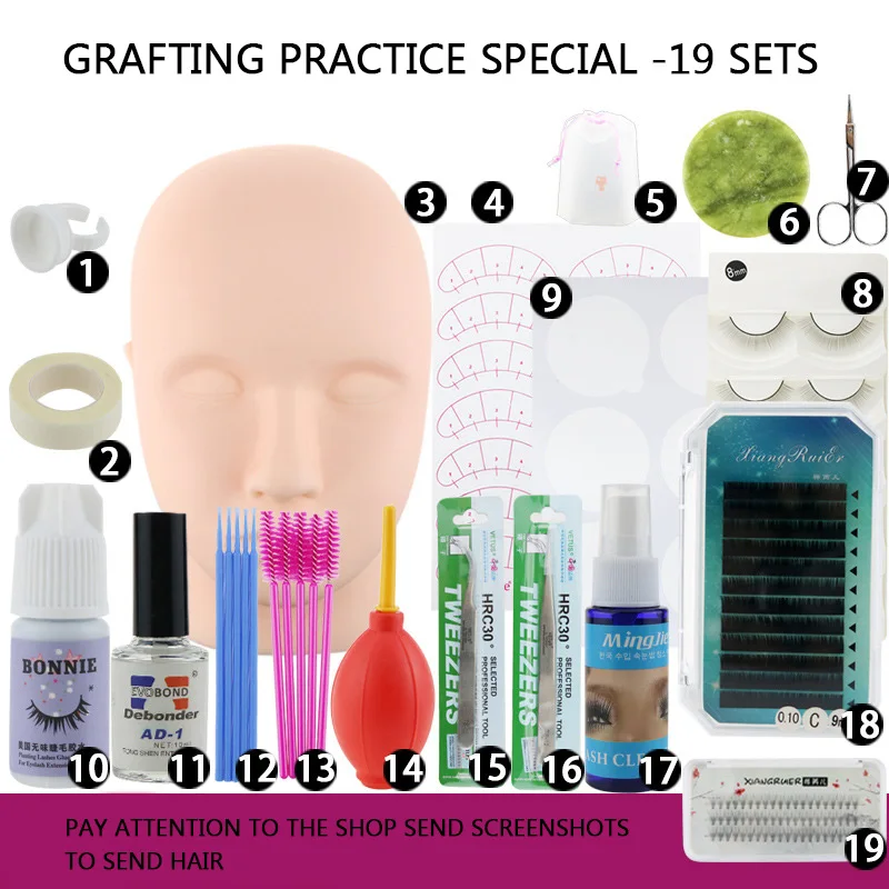 

Training Eyelashes Set False Eyelash Extension Grafting Practice Curl Glue Tweezer Tools kit Eye Lash Graft Tools Combination