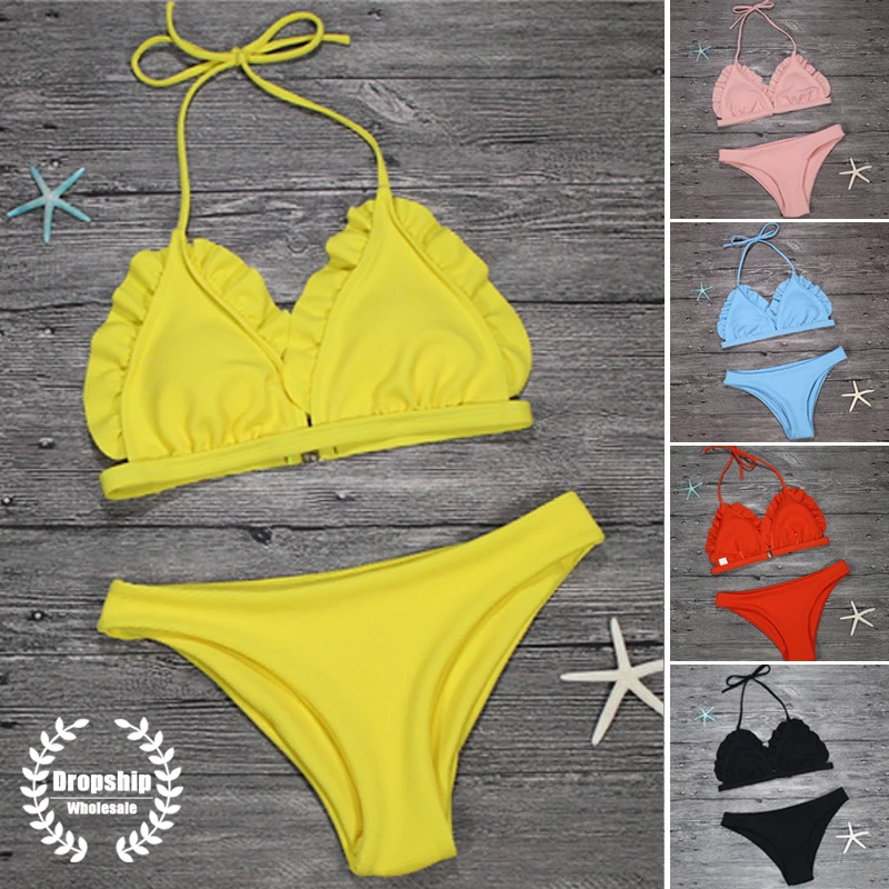 2018 Frilly Bikini SEXY Women Bikinis Set Underwired Push up Top + Low