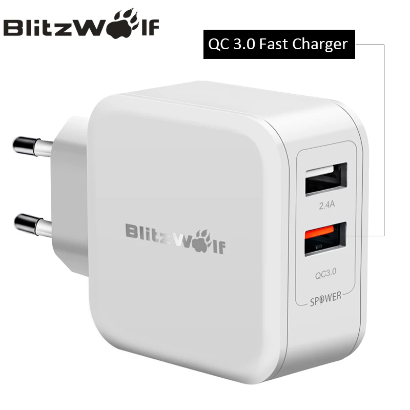 BlitzWolf QC3 0 USB Charger Adapter Travel Wall Charger Mobile Phone Fast Charger For iPhone X