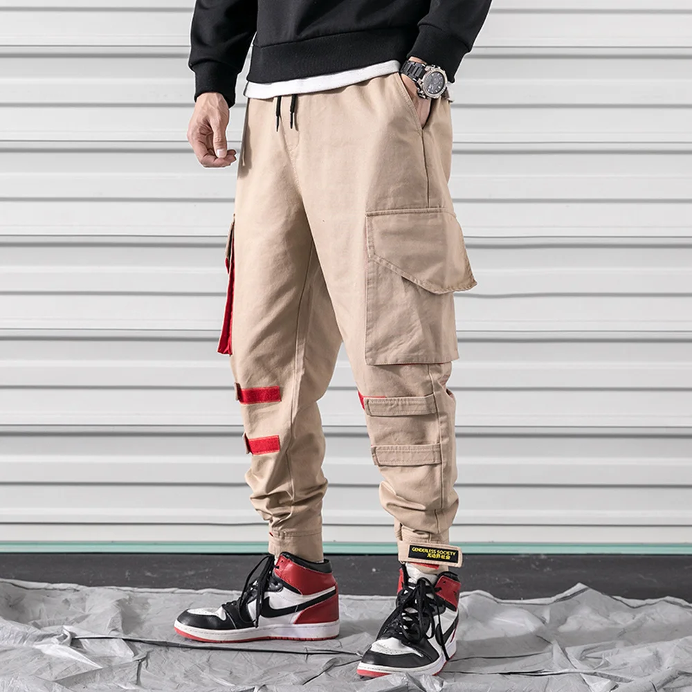 2019 Spring New Mens Joggers Pants Velcro Design Casual Harem Pants Male Cotton Side-pocket Solid Streetwear Sweatpants