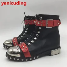 Yanicuding/брендовая пряжка с узлом-бабочкой; дизайнерские женские ботильоны; обувь на шнуровке с заклепками; красивые короткие ботиночки для подиума