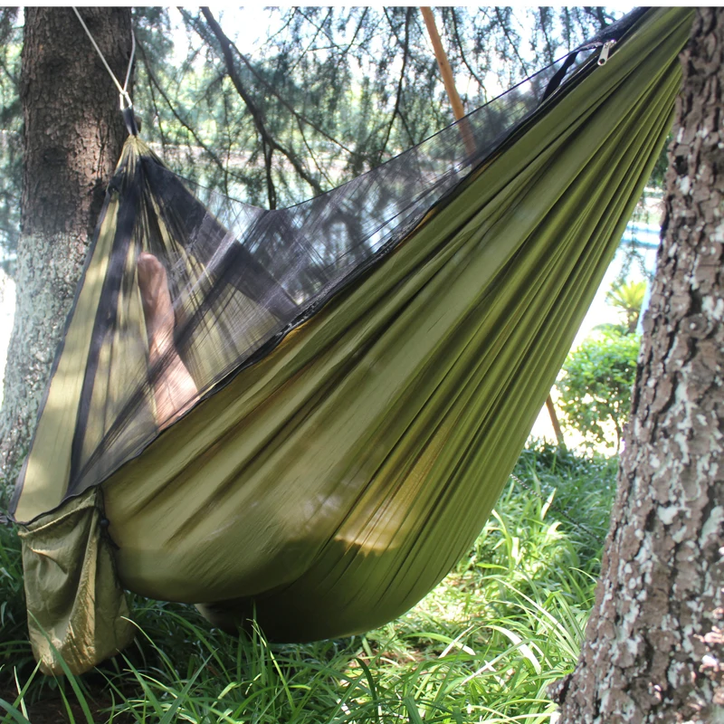 1-2 Person Portable Outdoor Camping Hammock with Mosquito Net High Strength Parachute Fabric Hanging Bed Hunting Sleeping Swing