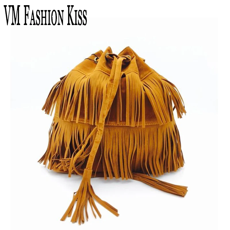 

Clearance sale No quality problem Women Hot Suede Faux Tassels Bucket Bag Shoulder Drawstring Messenger Handbag Fringed Bolsos