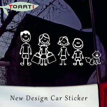 

18.5*8CM Dad Mom Daugther Son And Pet Dog Funny Car Stickers Family Cartoon Vinyl Adhesive Auto Decal Stickers