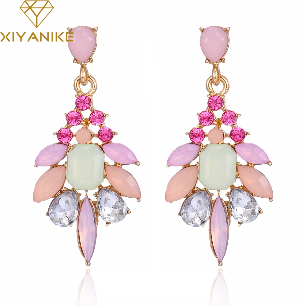 

XIYANIKE New Elegant Crystal Earrings Gem Stone Resin Drop Earrings Trendy Fashion Bijoux Bohemia Brincos E501