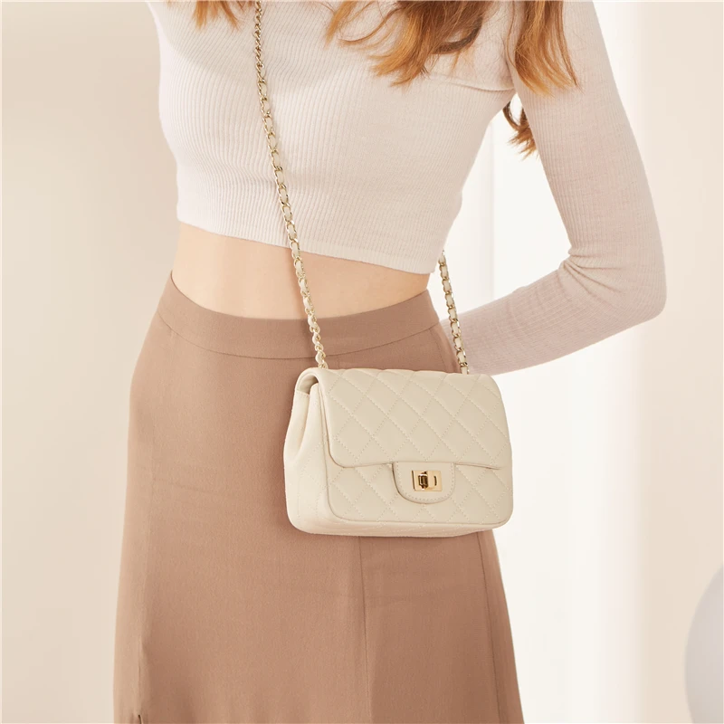 

White Chain Mini- Woman Package 2019 Genuine Leather Oblique Satchel luxury handbags women Crossbody Shoulder bags designer sale