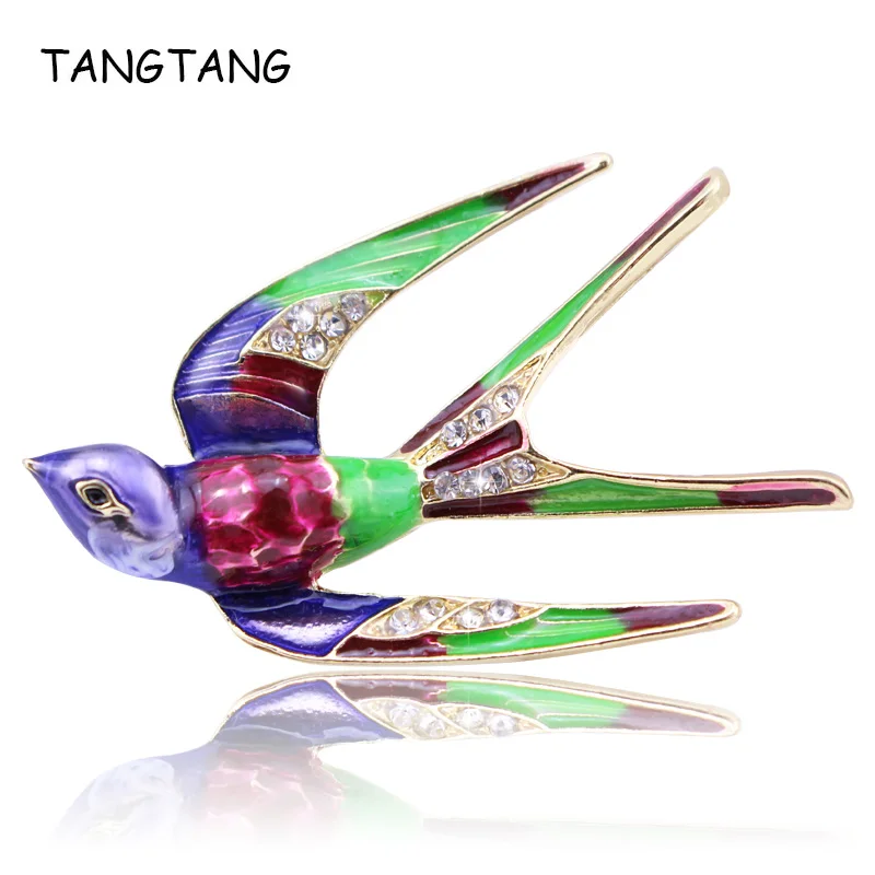 

Green Purple Enamel Swallow Brooches for Women Wedding Hijab Pins Banquet Men Bird Colorful Classic Animal Scarf Clips, FB200