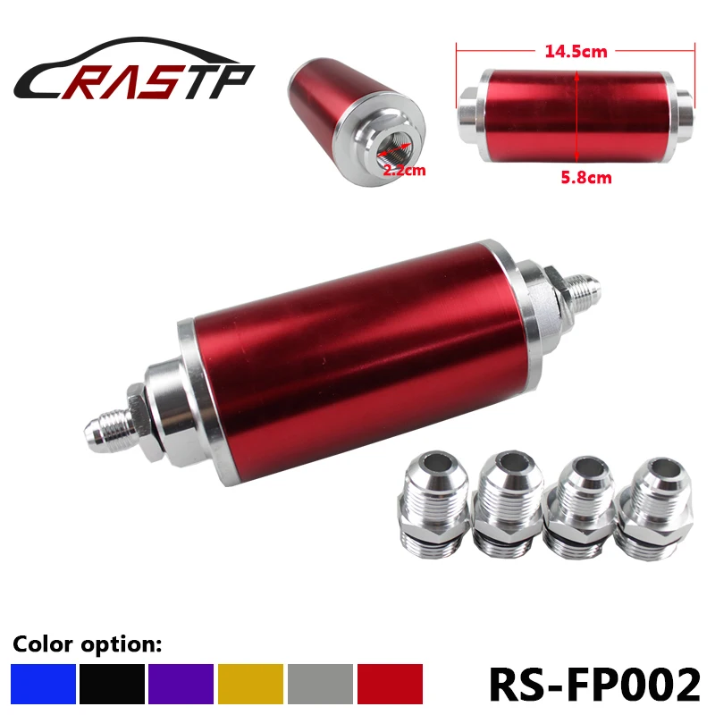 

Aluminum High Flow Fuel Filter With 100 Micron Element Steel SS Universal High Pressure Performance With 3 Fittings RS-FP002