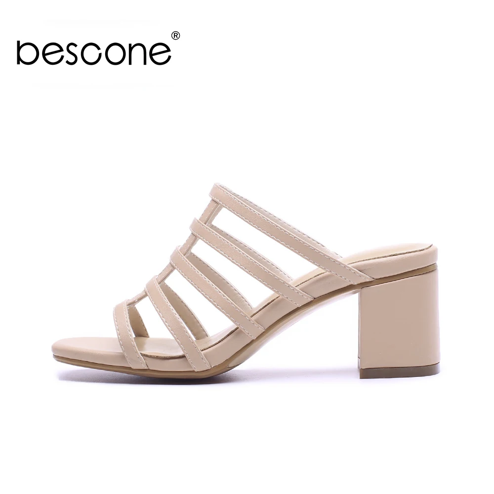 

BESCONE Rome Sandals Quality Handmade Genuine Leather Slip-on Square Heels Casual Gladiator Sandals Fashion Woman Shoes BO120