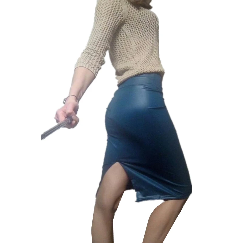 CHSDCSI юбки-карандаш, Женская юбка из искусственной кожи, одноцветная, высокая талия, тонкая, в стиле хип, винтажная, длинная, открытая, с разрезом, Клубная одежда, облегающая, сексуальная юбка