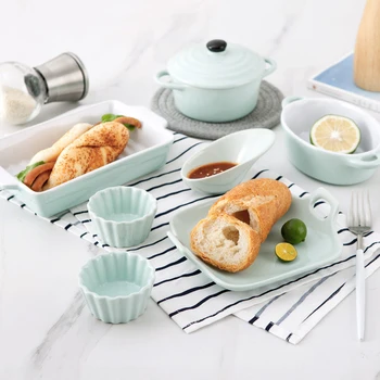 

Cutlery Set Ceramic Bowl Serving Plate Talheres Food Tray Double-ear Rectangle Bakeware Baked Cheese Dish Pasta Plate Comal 1pcs