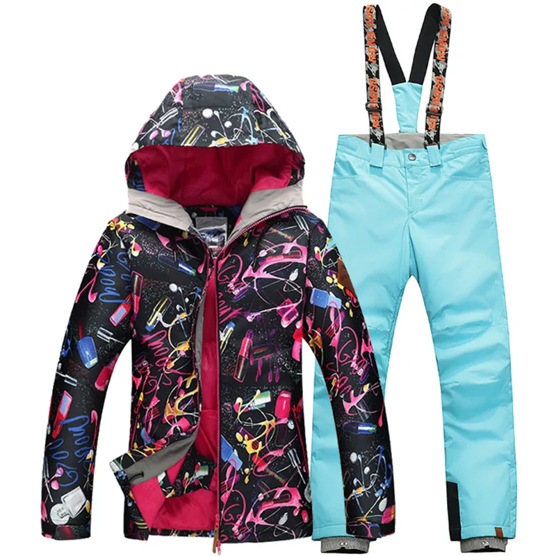 Gsou зимний ветрозащитный лыжный костюм наборы для женщин водонепроницаемый дышащий теплый и толстый жакет+ брюки костюм для сноубординга одежда - Цвет: light blue pants
