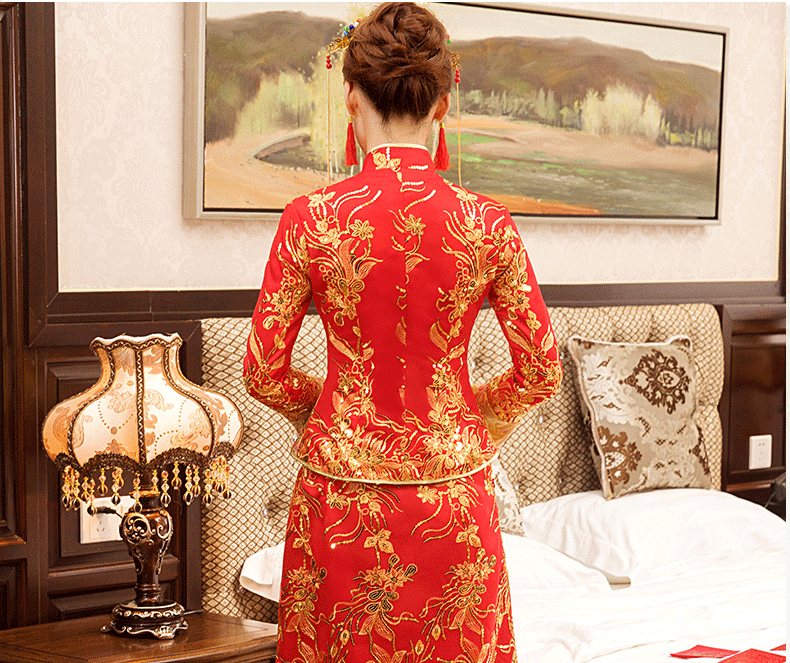 2018 китайское традиционное свадебное платье Cheongsam красный Qipao длинные Восточный стиль платья Китай магазин одежды Chinees Jurkje