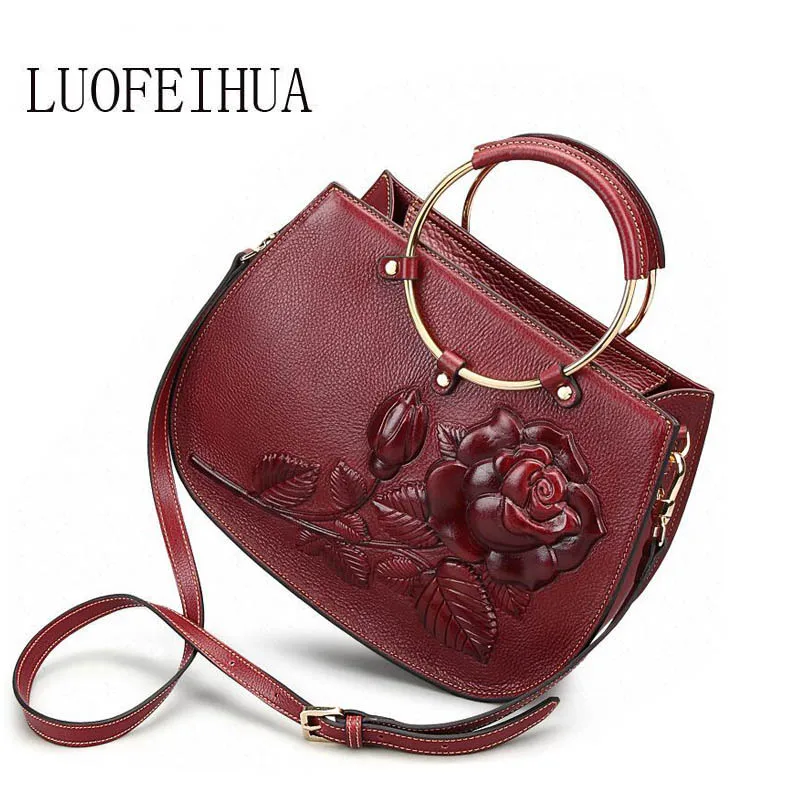 Famous brand top leather handbags 2019 new personalized leather handbag Color vintage ethnic ...