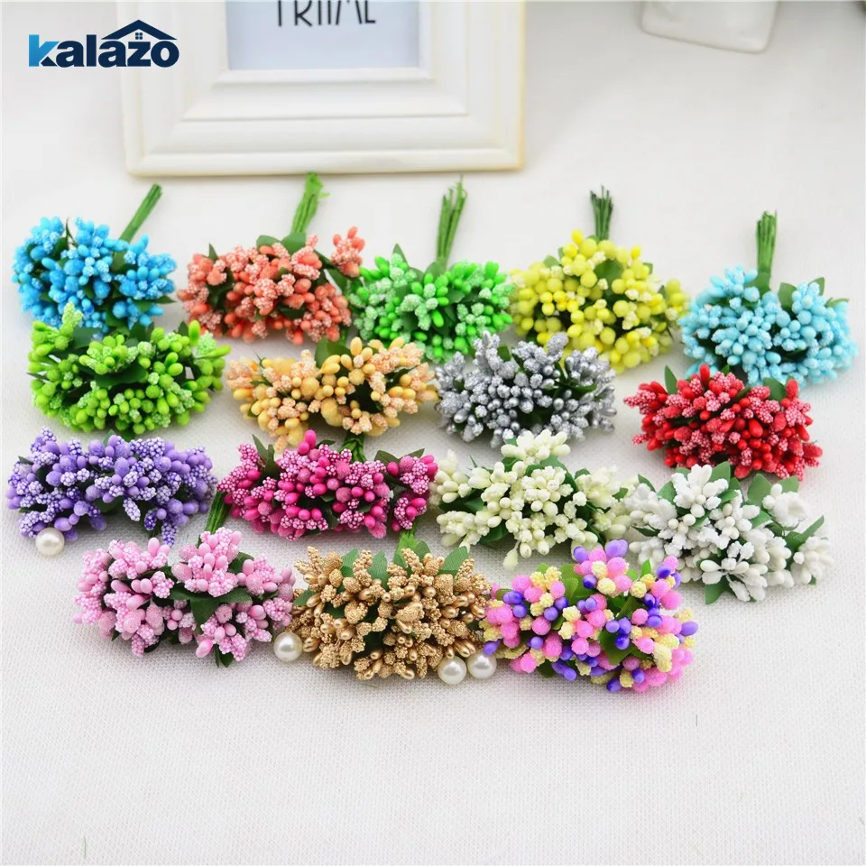 

12Pcs/lot Handcraft Artificial Flowers Stamen Sugar Wedding Party Decoration DIY Wreath Gift Box Scrapbooking Cheap Fake Flowers