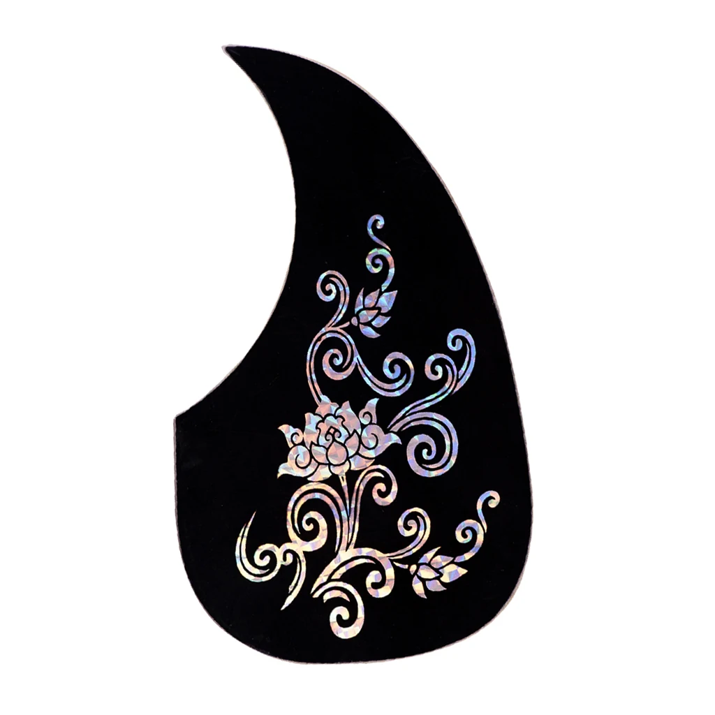 Rubber Drop Shape  Acoustic Guitar Pickguard Anti-scratch Plate Black Shading with White Flower