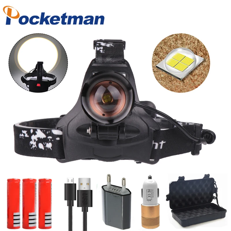 

XHP70 powerful Headlight 40000lm high power Led headlamp head lamp flashlight torch zoom Head light for Camping By 3*18650