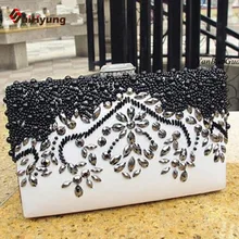 New Listing Women Evening Bag Fashion Beaded Rhinestone Day Clutches PU Shoulder Bag Wedding Party Beading
