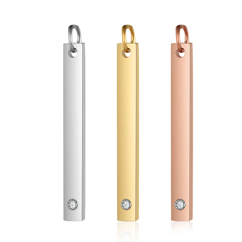 

3pcs/lot 100% Stainless Steel Mirror Polished Engraving 32mm Square Blank Bar Pendant with Clear Rhinestone Wholesale