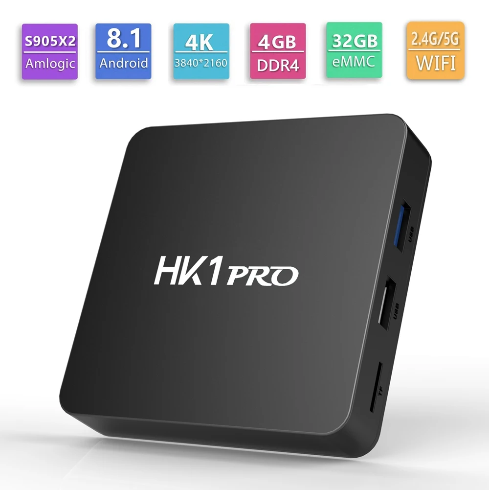 

10pcs HK1 Pro Android 8.1 TV Box Amlogic S905 X2 4GB DDR4 32GB 64GB 2.4G/5G Dual WiFi USB3.0 BT4.2 Support 4K H.265 Media Player