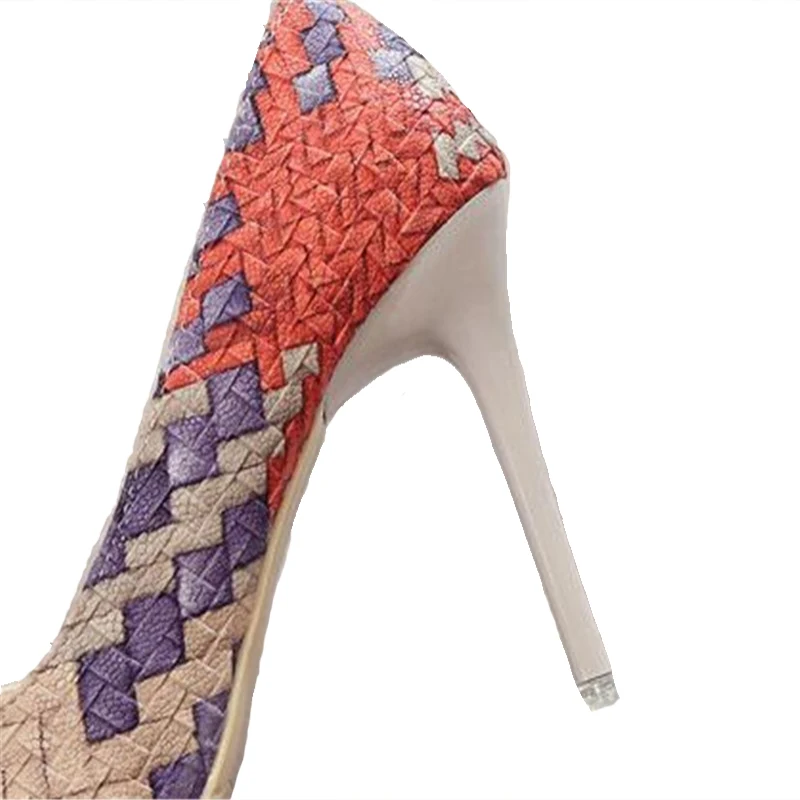 2016 Pumps Woman Shoes spring autumn new national wind retro plaid heels pointed fine with single shoes women Asakuchi career Women's Shoes