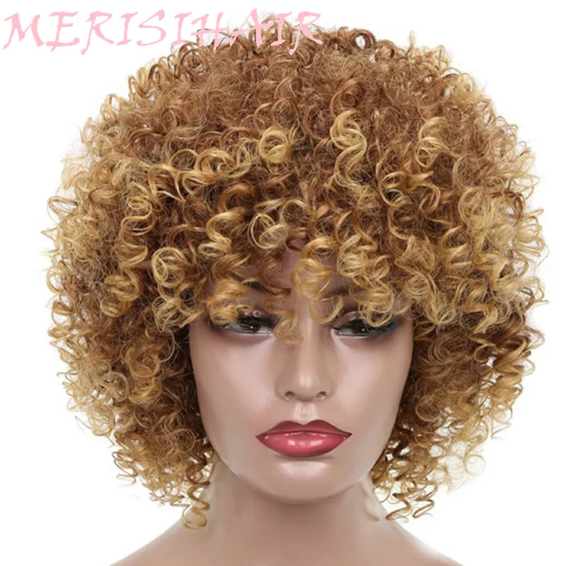 

MERISI HAIR Long 16 Inch Curly Wigs For Black Women Blonde Mixed Brown Synthetic Wigs African Hairstyle Heat Resistant Fiber