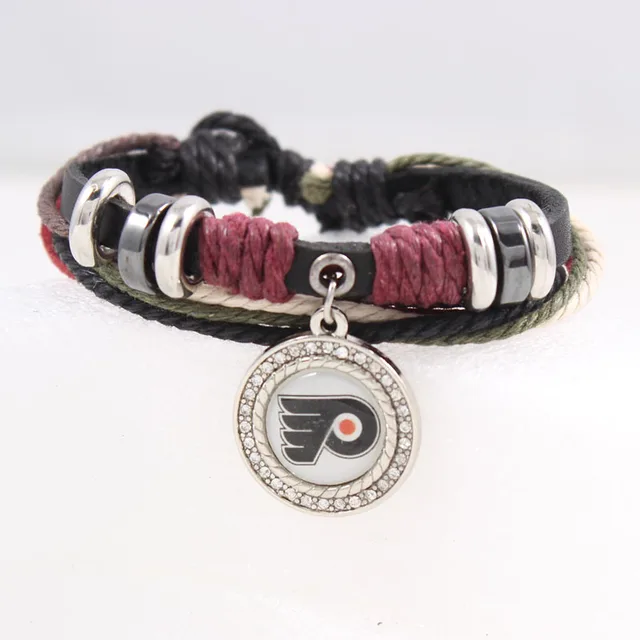 philadelphia flyers personalized adjustable bangle leather woven flyers bracelet with charm