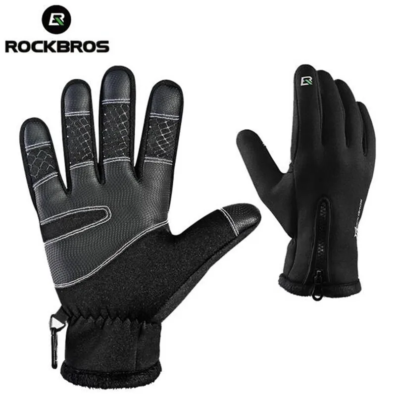 ROCKBROS Winter Cycling font b Gloves b font Thermal Windproof Warm Fleece font b Gloves b