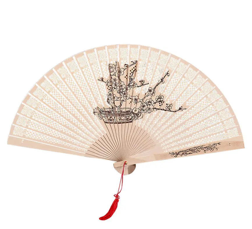 Chinese Traditional Hollow Fan Wooden Hand Made Exquisite Folding Wedding Gift Dropshipping Aug#1 - Цвет: B