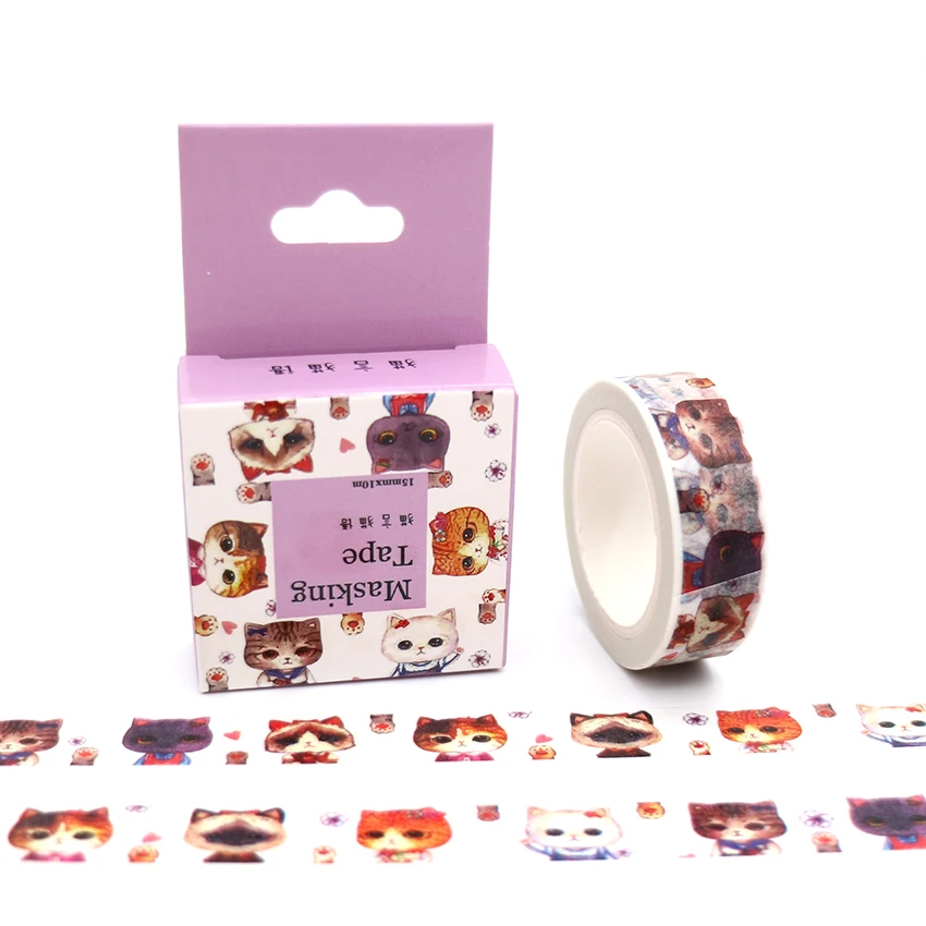 

15mm*10m Box Package Kawaii Colored Cat Washi Tape Adhesive Stickers Pattern Masking Tape Cheap Price Decorative Tape