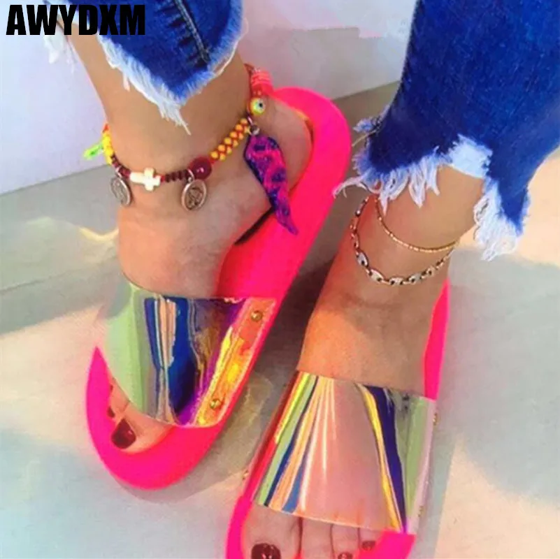

Bling summer women slipper new ladies open toe Comfort slip on flat Leisure sandals Female Outdoor beach shoes Zapatillas S564