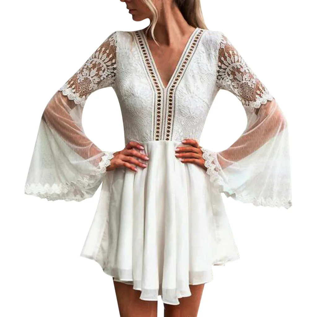 

Women Elegant Lace Dress Long Sleeve Bodycon Cocktail Party Pencil Dress Bandage Dresses