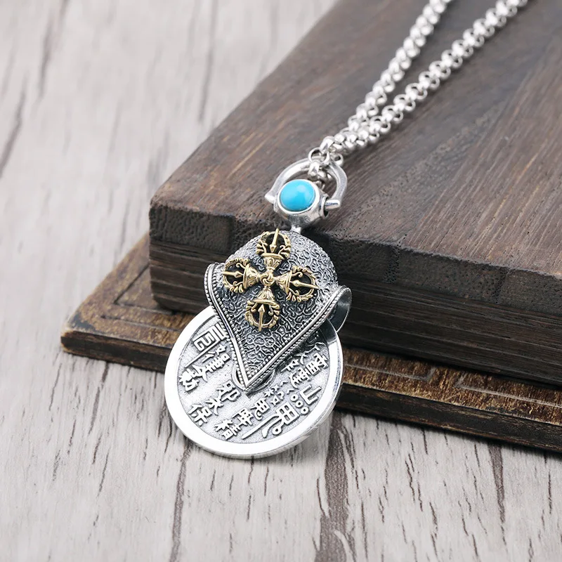 

S925 Sterling Silver Pendant Male And Female Evil Spirits Retro Thai Silver Coins Pendant