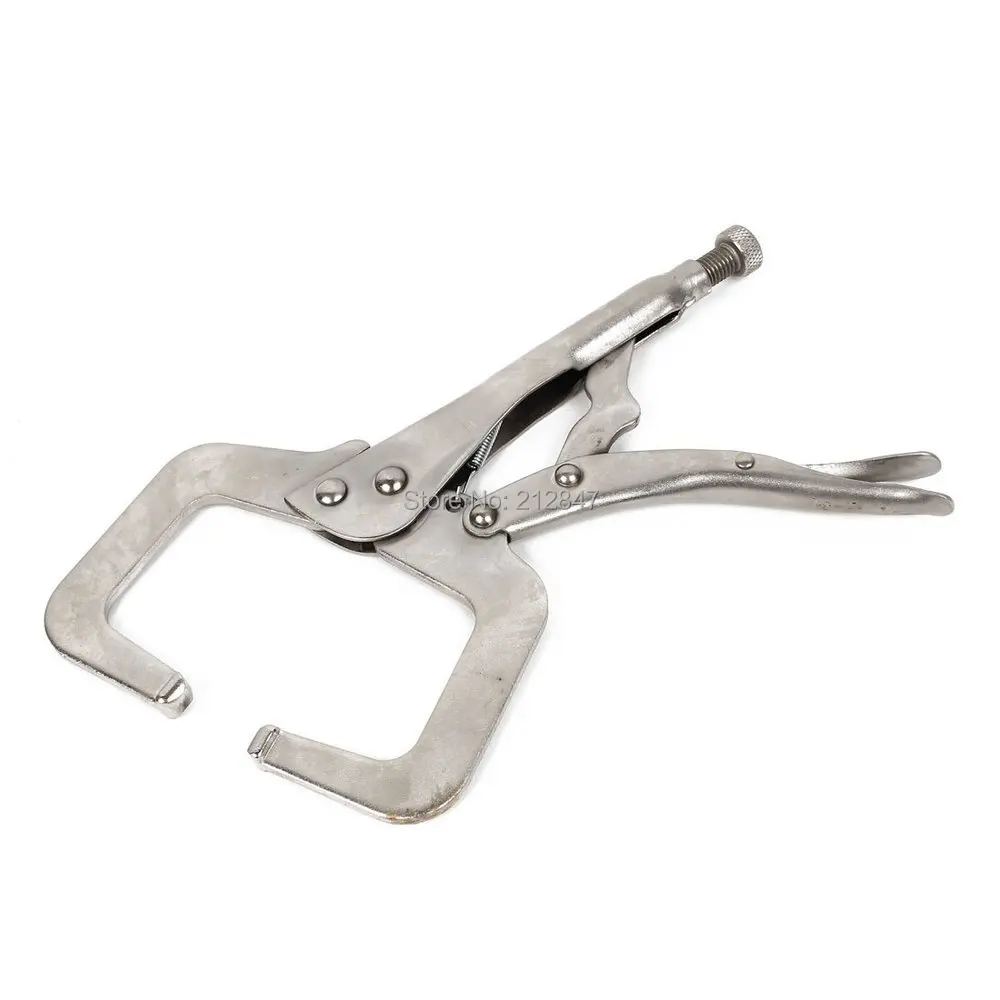 Fixed Head Silver Tone Spring Loaded C Clamp Locking Plier 11 inchin