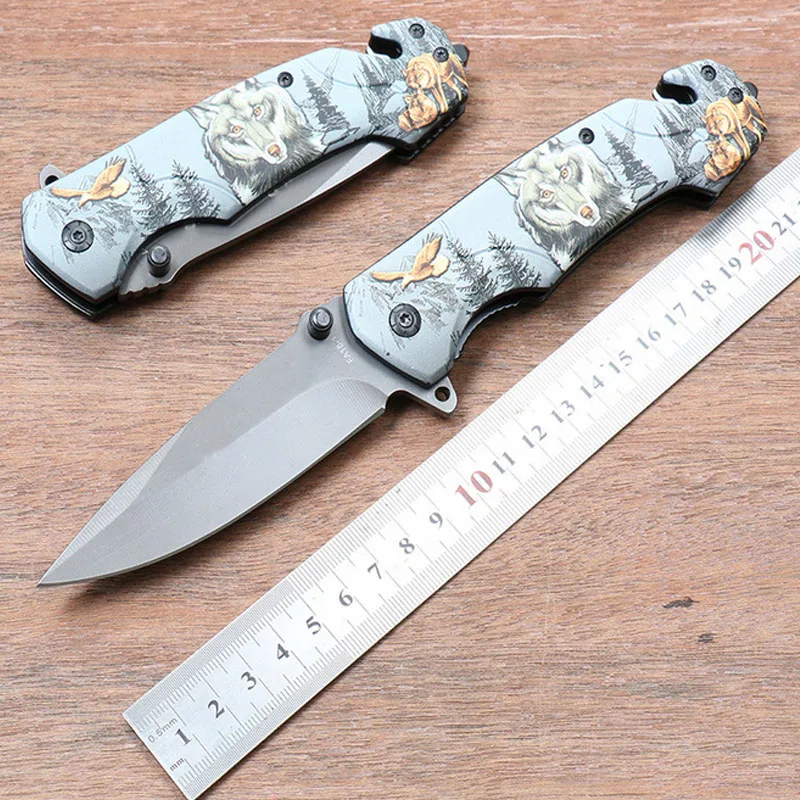

New 3D print handle Multi-function Folding Tactical Survival Knives Hunting Camping Blade High Hardness Military Survival Knife