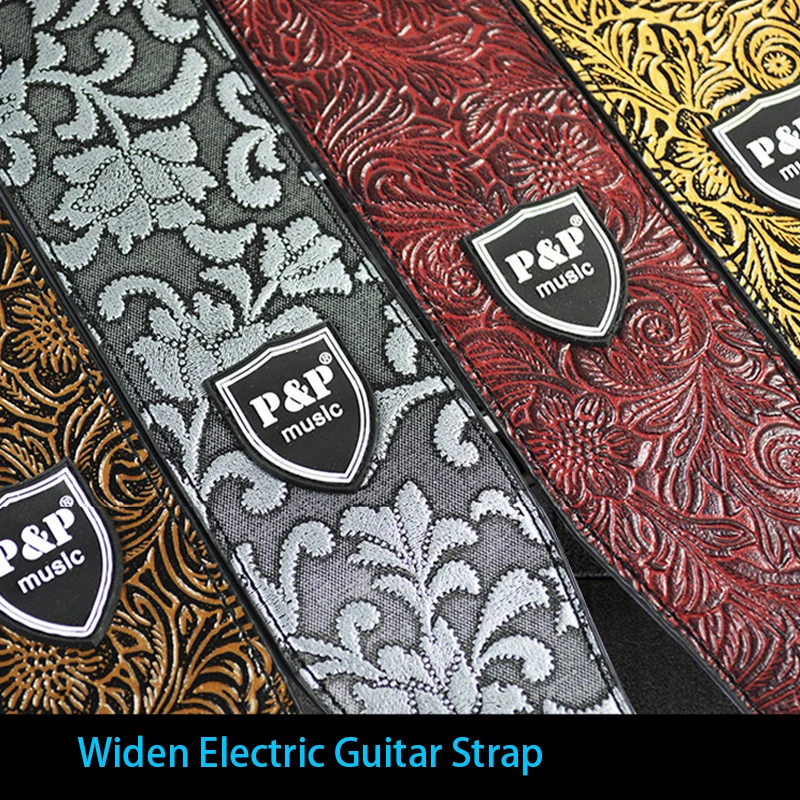 

P&P Adjustable Embroidered Guitar Strap High Quality Guitar Parts Soft Belt For Classical Bass Music Guitar Accessories
