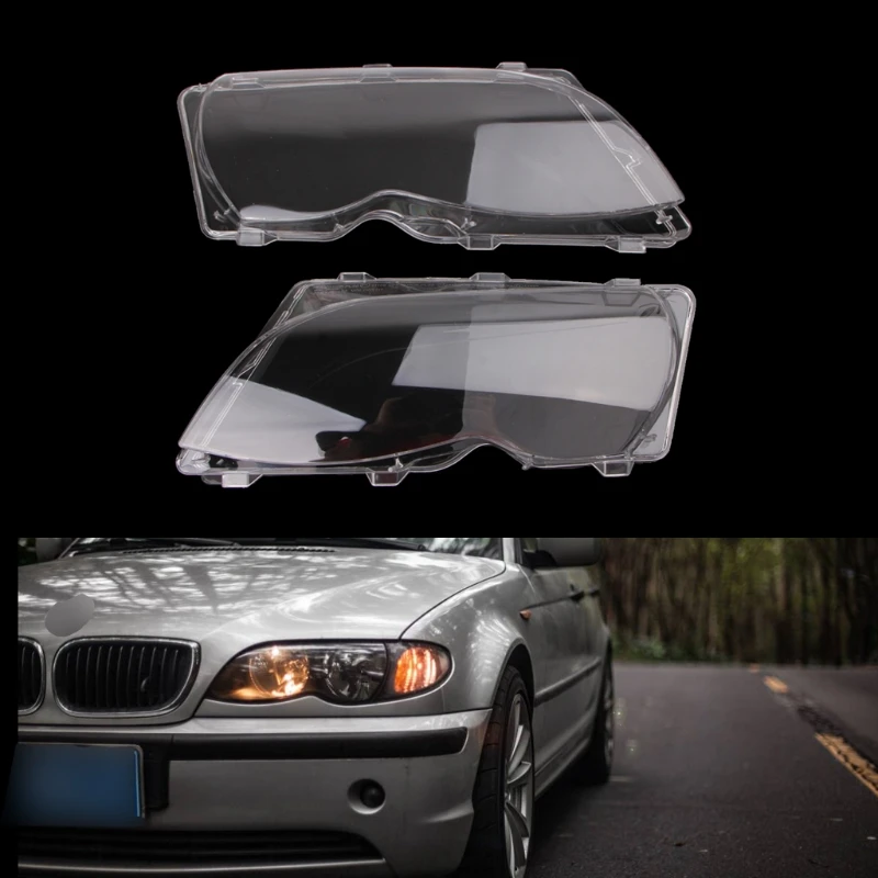 

2 Pcs Auto Car Headlight Lenses Replacement Left & Right Headlamp Protective Shell Cover For BMW E46 4 DR