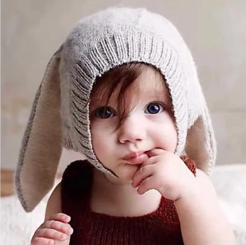 

Rabbit Ears Baby Hat Infant Toddler Autumn Winter Knitted Caps for Children Baby Bunny Beanie Hats Accessories Photography Props