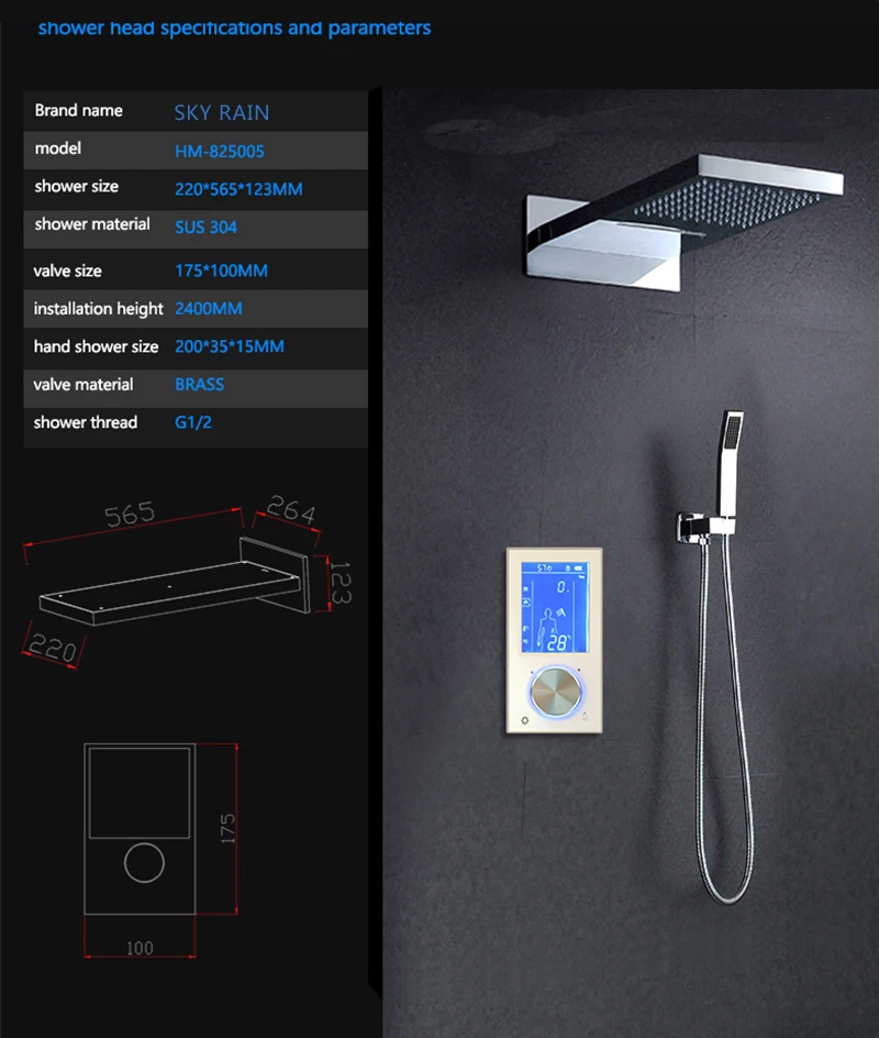 Ванная комната Водопад душевая головка термостатический сенсорный экран клапан дождевой Душ Набор