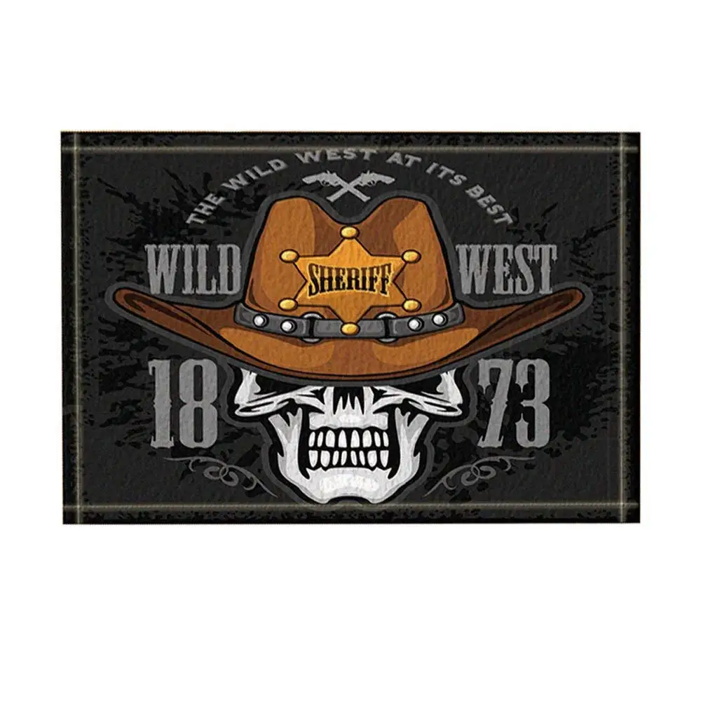 

Wild Western Decor, Cowboy Skull in the Hat and Sheriffs Star on Grunge Bath Rugs, Non-Slip Funny Indoor Outdoor Doormat